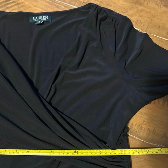 Lauren Ralph Lauren Black Faux Wrap Dress Ruched Sheath 16 Cocktail Career Work - Picture 6 of 7